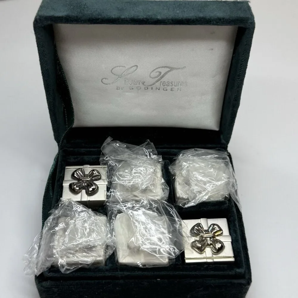 Vintage Silver Treasures By Godinger Mini Metal Present Card Holders Set 6 New